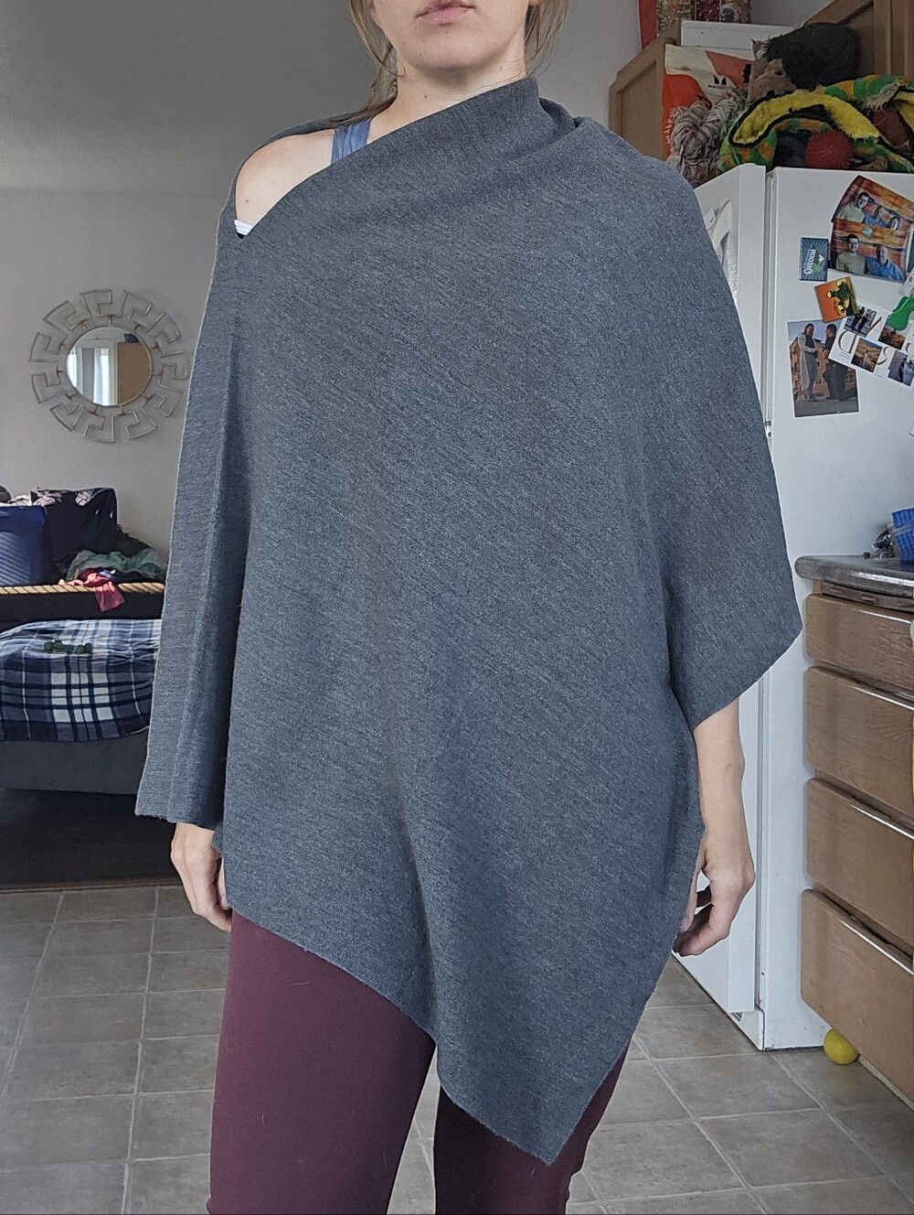 Eileen Fisher Charcoal Gray Asymmetric Poncho One Size 100% Fine Merino Wool